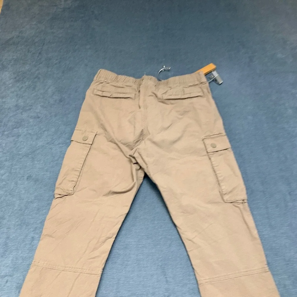 H&M Slim Fit Cargo Pants Mens Small Khaki Ripstop Utility Pocket Hiking Camping